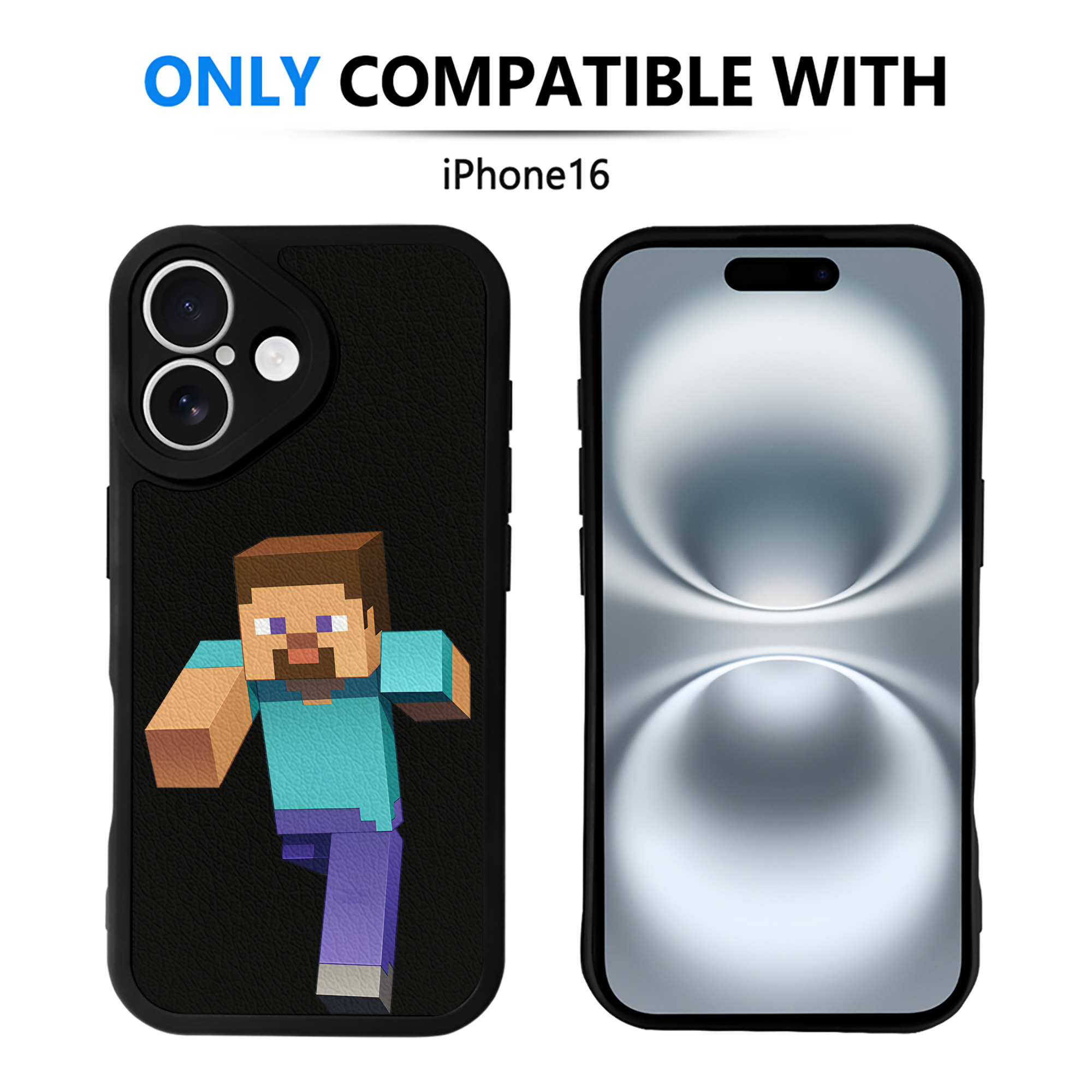 （画像用） マインクラフト ブロックの世界 Minecraft MC Block world 【iPhone 16シリーズ対応】シリコンスマホケース（レザー調） 材質：シリコン